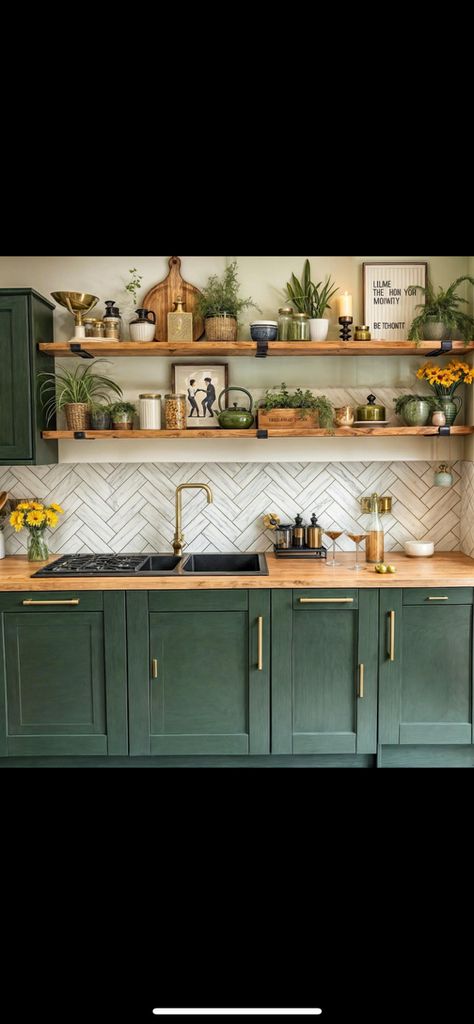 Gold Hardware Kitchen, Above Cabinet Decor Kitchen, Modern Boho Kitchen Ideas, Above Cabinet Decor, Modern Boho Kitchen, Kitchen Remode, Boho Kitchen Ideas, Boho Kitchen Decor, Above Cabinets