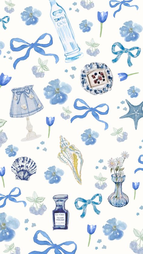 #blue #wallpaper #wallpapercollage #croquette #bow Aesthetic Lockscreens, Cute Summer Wallpapers, Cute Blue Wallpaper, Bow Wallpaper, Blue Cherry, Sanrio Wallpaper, Cute Patterns Wallpaper, Summer Wallpaper, Blue Wallpaper