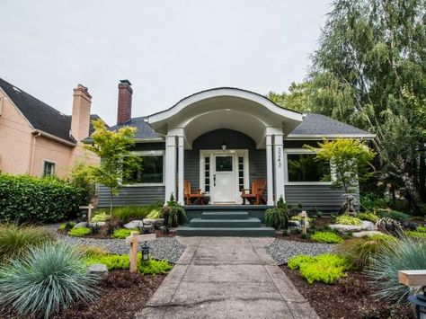 Curb Appeal Tips for Craftsman-Style Homes | Landscaping Ideas and Hardscape Design | HGTV Craftsman House Landscaping, Craftsman Curb Appeal, Portico Design, Yard Remodel, Hardscape Design, Craftsman Exterior, Craftsman Style House, Craftsman Style Home, Craftsman Style Homes