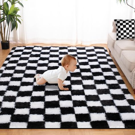 PRICES MAY VARY. SUPER FLUFFY- TOOHUB's Fluffy checkered rug is made with high pile, super long and super fine wool and padded memory foam cotton. It gives your feet a cloud-like comfort. You will be surprised not only by the design of the rug but also by its fluffiness and softness. Perfect for families with small children or pets. CHECKERED RUG- Soft checkered rugs are modern and vintage in design, and can complement different styles of rooms. It can brighten up your home environment adding mo Black & White Rug, Car Theme Room For Boys, Black And White Toddler Room, Rug Fuzzy, Fuzzy Carpet, Black And White Area Rug, Black And White House, Checkered Rugs, Car Room Decor