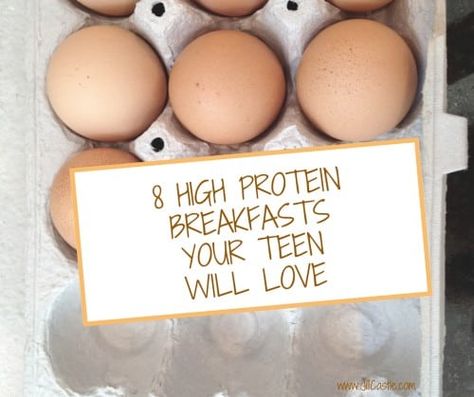 It can be really hard to get teens to eat breakfast, let alone a high protein one. They say no. Run out the door. Have no time for it. Or, they aren’t hungry.  The excuses go on and on.  Learn how to add more protein to your teen’s breakfast so he can grow, regulate his appetite, build muscle and more!  https://jillcastle.com/teenager-nutrition/8-high-protein-breakfasts-teen/  #thenourishedchild #childhoodnutrition #highproteinbreakfasts #teens Breakfast Ideas For Teens, High Protein Breakfasts, Protein Breakfasts, Breakfast Smoothie, Breakfast Ideas, High Protein, Smoothie Recipes, Smoothie, Castle