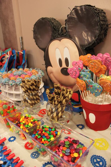 Candy Buffet... Fun-Filled Goodies for Kids Mickey Mouse Clubhouse Birthday Party Decorations, Γενέθλια Mickey Mouse, Mickey Mouse Birthday Decorations, Mickey First Birthday, Mickey Mouse Themed Birthday Party, Fiesta Mickey Mouse, Mickey Mouse First Birthday, Mickey Mouse Clubhouse Birthday Party, Mickey Mouse 1st Birthday