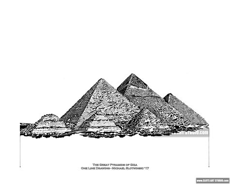 Michael Slotwinski - Great Pyramids at Giza (this was drawn as one continuous line of varying thickness, never overlapping) Pyramids Of Giza Drawing, Pyramid Of Giza Drawing, Acme Tattoo, Egyptian Tattoos, Toyota Surf, Pyramid Tattoo, Pyramid Of Giza, Chakra Tattoo, Noli Me Tangere