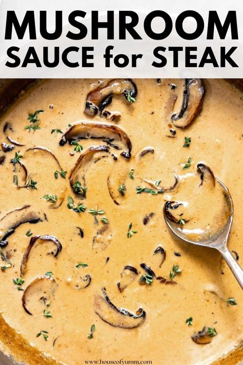 Mushroom Sauce for Steak Mushroom Sauce For Steak, Cheese Sauce For Steak, Sauce For Steak, Pepper Steak Recipe, Garlic Cream Sauce, Creamy Mushroom Sauce, Steak Marinade, Pepper Steak, Truffle Recipe