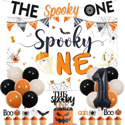 PRICES MAY VARY. Package Includes: You will receive 15 x latex balloons(12 inches), 1 x the spooky one banner, 1 x spooky one backdrop, 24 x Halloween theme cupcake toppers, 1 x number 1 foil balloon(No Helium Supported), which can help you hold an unforgettable Halloween 1st birthday party Easy to Use: The spooky one banner is easy to use, which is pre-punched, needs to be assembled by yourself, you can hang it anywhere you like after assembling it, such as door, wall, window and table Glitter The Spooky One, Halloween Birthday Decorations, Halloween First Birthday, Halloween 1st Birthdays, First Birthday Balloons, Spooky One, Cupcakes For Boys, Boo Tiful, 1st Birthday Party Decorations