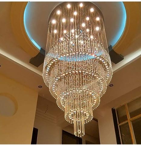 40''X120" Hight Ceiling Chandelier Crystal Raindrop Chandeliers Staircase Large Chandelier Villa Entrance Foyer Pendant Light Grand Light Foyer High Ceiling Fixture 15 GU10 Bulb Remote Dimming #AmazonFind #AmazonMustHaves #Lighting #Amazonhomefind #betterliving Bead Light Fixture, Large Foyer Chandelier, Villa Entrance, Foyer Pendant Lighting, Entryway Chandelier, Long Chandelier, Crystal Chandelier Lighting, Staircase Chandelier, Chandelier Crystal