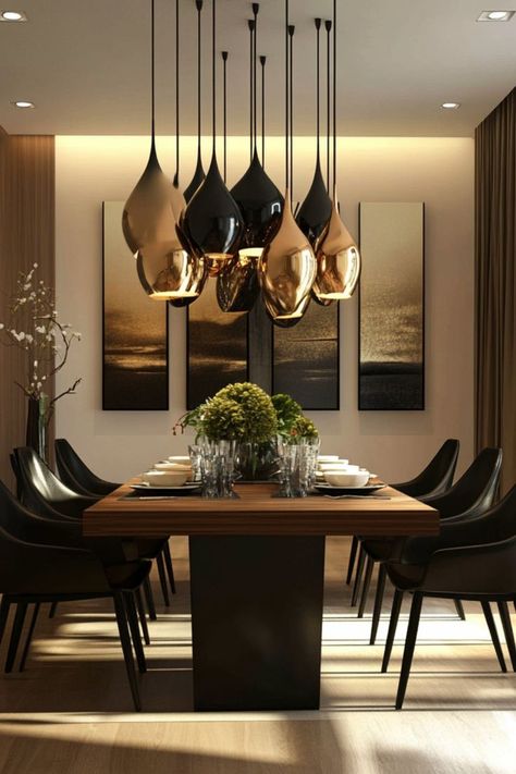 Add statement pendant lights for a stylish focal point in your dining room. #PendantLights #DiningRoomStyle #LightingDecor Dining Room Style, Focal Points, Set The Mood, Modern Light Fixtures, Stylish Kitchen, Statement Pendant, Dining Room Ideas, Contemporary Designs, Dining Room Lighting