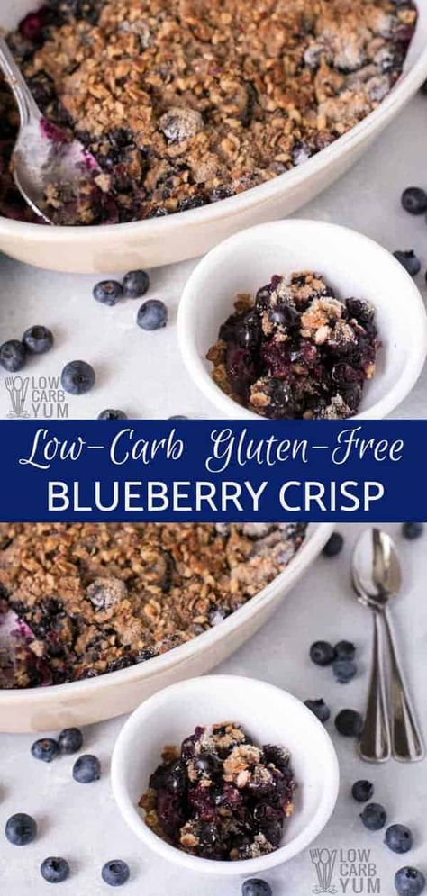 A healthy gluten free blueberry crisp that's low carb and keto friendly. It's topped with a mix of chopped pecans. Serve it warm for a delicious dessert. Gluten Free Blueberry Crisp, Blueberry Crisp Recipe, Blueberry Crisp, Healthy Blueberry, Low Carb Sweets, Blueberry Recipes, Crisp Recipe, Low Carb Gluten Free, Coconut Recipes