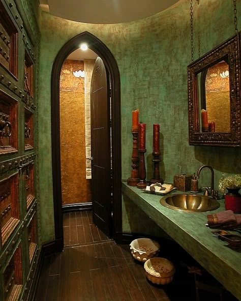 Rich color and texture usher in the Classic Moroccan Style Bathrooms Mediterranean, Moroccan Bathrooms, Dekorasi Maroko, Bathroom Moroccan, Moroccan Style Home, Gothic Bathroom, Mediterranean Bathroom, Moroccan Bathroom, Moroccan Style Interior