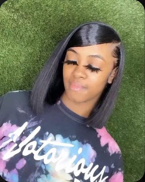 Bob With Swoop For Black Women, Side Part Swoop Bob Weave, Swoop Bob Weave, Lace Hairstyles, Hair Inches, Quick Weave Hairstyles, Sew Ins, Quick Weave, Hair Ponytail Styles