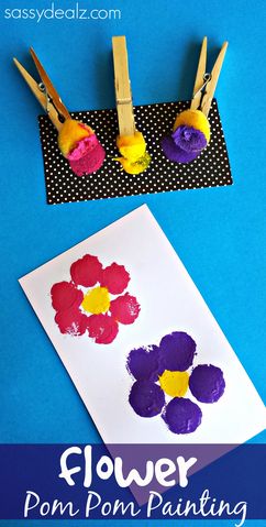 Flower Pom Pom Painting Craft for Kids #Spring art project #Mother's Day card Idea | CraftyMorning.com Pom Pom Painting, Painting Crafts For Kids, Summer Crafts For Toddlers, Spring Flower Crafts, Kids Painting Crafts, Spring Art Projects, Diy Summer Crafts, Spring Crafts For Kids, Mothers Day Crafts For Kids