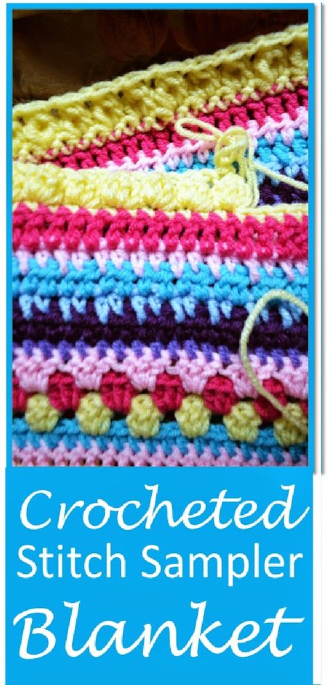 Crocheted Stitch Sampler Blanket Sampler Crochet Blanket, Crochet Sampler, Crochet Sampler Blanket, Huge Blanket, Christmas Sampler, Scrap Yarn Crochet, Crochet Stitches For Blankets, Stitch Sampler, Let It Shine