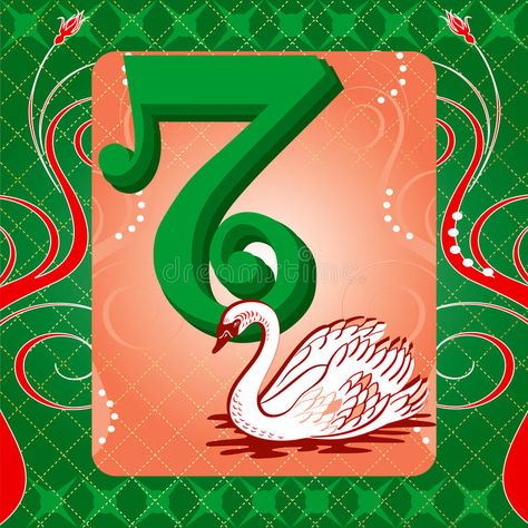 7th Day Of Christmas, Swimming Illustration, Swans Swimming, Seven Swans, American Holidays, The 12 Days Of Christmas, Christmas Download, Twelve Days Of Christmas, Number 7