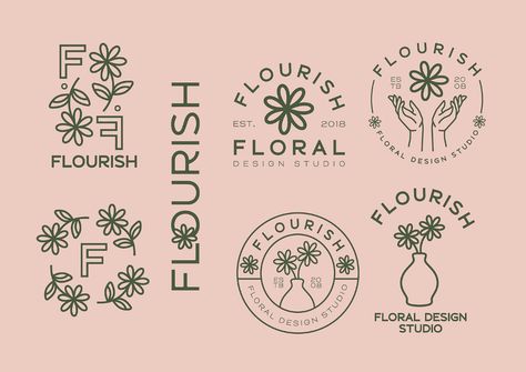 Flourish Branding on Behance Flower Branding Design, Brand Flower Design, Flower Shop Branding Design, Floral Branding Design, Anthropologie Branding, Flower Business Branding, Cottage Core Branding, Flower Farm Branding, Florist Design Branding