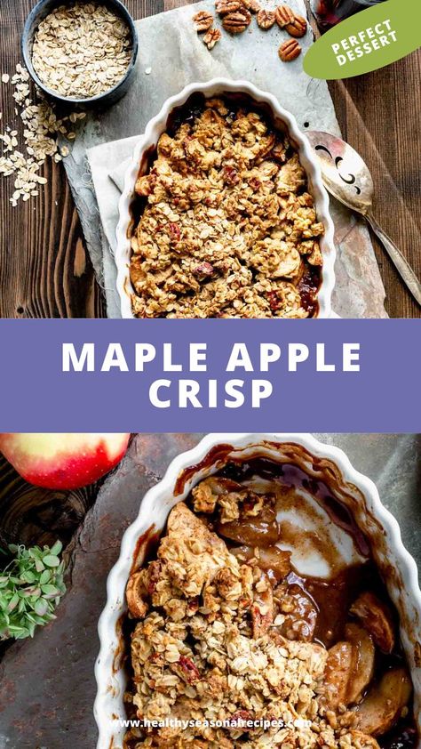 Maple Apple Crisp in a skillet. Apple Crisp Maple Syrup, Maple Walnut Apple Crisp, Maple Apple Crisp, Maple Syrup Apple Crisp, Desserts Sweetened With Maple Syrup, Apple Crisp With Maple Syrup, Desserts With Maple Syrup, Apple Walnut Dessert, Healthy Apple Crisp