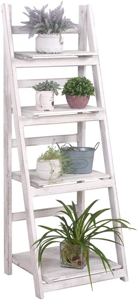 Foldable Ladder, Ladder Plant Stand, Plant Ladder, Wooden Ladder Shelf, Porch Plants, Slatted Shelves, Support Pour Plante, Indoor Flower Pots, Plant Stands Outdoor