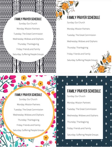 Prayer Schedule Weekly, Weekly Prayer Schedule, Intentional Prayer, Prayer Schedule, Praying Together, Family Prayer, Corkboard Ideas Decor, Family Devotions, Prayer For Family