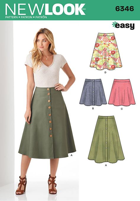 Purchase New Look 6346 Misses' Easy Skirts in Three Lengths and read its pattern reviews. Find other Skirts, sewing patterns. New Look Patterns, Bikinis Crochet, Below The Knee Dresses, Skirt With Buttons, Beginner Sewing Projects Easy, Skirt Patterns Sewing, Simplicity Sewing, Sewing Skirts, Easy Sewing Patterns