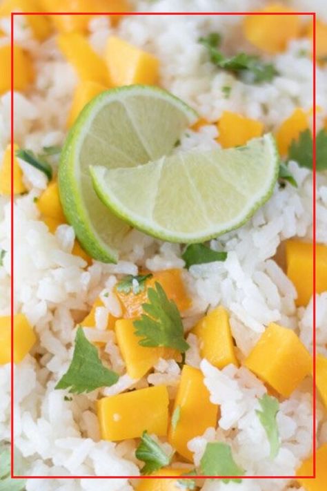 Easy Coconut-Mango Rice Side Dish Recipe Coconut Mango Rice, Fluffy Jasmine Rice, Sides With Tacos, Bbq Foods, Mango Rice, Rice Side Dish Recipes, Rice Side, Dish Ideas, Rice Side Dishes