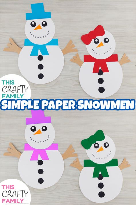 sweet and easy paper snowman craft, perfect for keeping the kids busy on rainy days or for making as part of a seasons / christmas display! Snowman Paper Crafts, Paper Snowman Craft, Easy Snowman Crafts, Snowman Bow, Paper Snowman, Fun Winter Crafts, Christmas Arts, Snowman Craft, Construction Paper Crafts