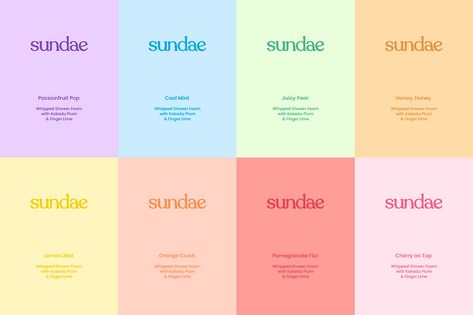 Sundae - How Lizzie Waley is Bringing Fun to Bodycare Pastel Branding, Branding Colour Palette, Ice Cream Branding, Cleaning Company Logo, Fun Color Palette, Pancake Designs, Curl Keeper, Ice Cream Packaging, Good Note