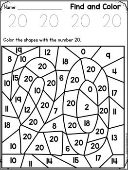 Numbers Recognition 1-20: Color By Number Worksheets Color The Numbers Worksheet, Number 20 Worksheets For Preschool, Number 20 Worksheet, Number Worksheets For Preschool 1-20, Find And Color, Numbers To 20, Number Activity, Color By Number Printable, Learn Numbers