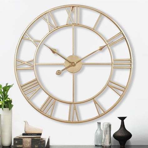 PRICES MAY VARY. 【Functional Decorative Gold Wall Clock】-Perfect Blend Of Modern & Industrial: This heavy duty 0.8"(2cm) thicker luxury champagne gold 24 Inch wall clock is an eye-catching timepiece that you can infuse into your modern farmhouse home decor 【Enjoy the Accurate Silent Wall Clock】Trustworthy Non Ticking Silent Youngtown Brand 12888 Quartz Movement As Time Ticks by, you won't have to suffer through loud, annoying ticking noises all day and night. It achieves a daily error rate of +/ Vintage Gold Decor, Gold Office Wall Decor, White And Gold Office Decor, Wall Clock For Bedroom, Wall Clock Decor Living Room, Large Wall Clock Decor, Clock Decor Ideas, Gold Office Decor, Wall Clock Decor