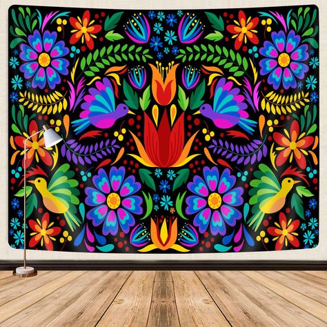 PRICES MAY VARY. 【Size】: 60 x 40 inch (150 x 100 cm), Hang this Mexican tapestry by decor tacks or pushpin directly, very easy. 【Tapestry Material】: This Mexican Floral tapestry is made of 100% polyester fabric, durable, safety, lightweight, Don't worry about fading and pungent smell. 【ELEGANT DESIGN】: This Ethnic Floral Tapestry uses advanced HD printing.The vivid color crisp line delicate hemming strong layering and unique colorful style will bring your room enough vibrant. 【MULTIPLE USE】: Thi Mexican Tapestry, Mexican Aesthetic, Latin Art, Aesthetic Tapestry, Tapestry For Bedroom, Mural Kitchen, Mexican Colors, Camper Reno, Mexico House