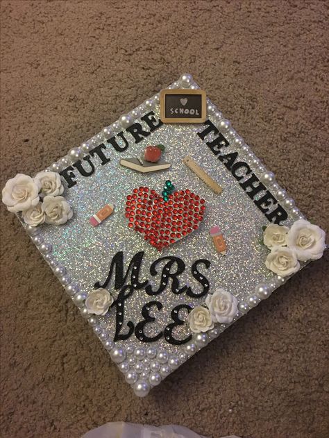 Graduation Cap Future Teacher, Grad Caps For Education Majors, Early Childhood Education Cap Ideas, Grad Cap Ideas Teacher Education Major, Educator Graduation Cap, Graduation Cap Designs For Future Teachers, Education Major Cap Decoration, Associate Degree Graduation Cap, Early Childhood Education Graduation Cap