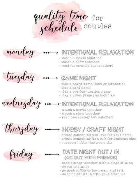 Date Ideas This Or That, Date Night Schedule, Weekly Date Night Ideas, Marriage Date Ideas, Quality Time Ideas, Couple Routine, Date Night With Husband, Printable Schedule, Romantic Date Night Ideas