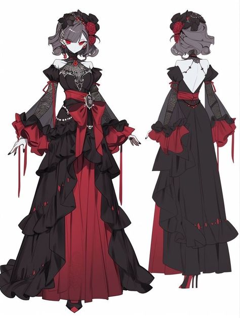 Vampire Outfit Drawing, Vestidos Anime, Art Outfits, Clothing Design Sketches, Fashion Drawing Dresses, Drawing Anime Clothes, Dress Design Sketches, Fashion Illustration Dresses, Fantasy Gowns