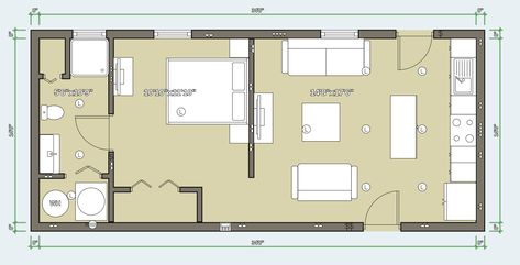 16x36 Floor Plan 16 X 36 Floor Plan, 16x36 Tiny House Floor Plans, 16x36 Floor Plans, 16x32 Floor Plans, 16 X 40 Floor Plans Layout, Bush Cabin, Carport Ideas, Granny Flats, Tiny House Inspiration