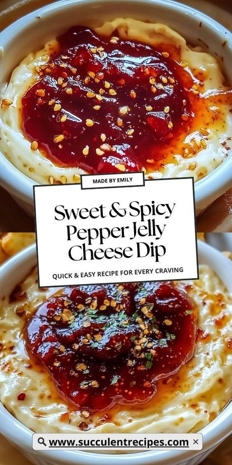 This creamy cheese dip with a swirl of sweet and spicy pepper jelly creates the perfect balance of flavors for an irresistible appetizer. Pepper Jelly Cheese Dip, Creamy Cheese Dip, Spicy Pepper Jelly, Pepper Jelly Dip, Loaded Potato Skins, Super Bowl Party Food, Cheese Dips, Crispy Wings, Cheese Dip Recipes