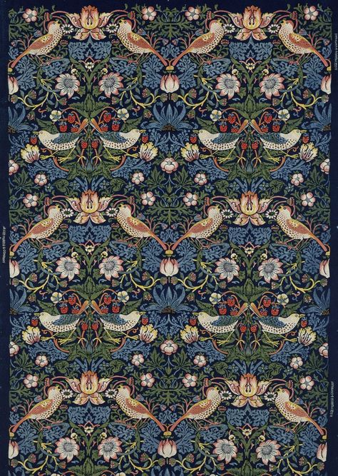 William Morris. Strawberry thief. 1883 <:((((><( Maximalist Goth, Entrance Wallpaper, Carlo Bugatti, The Strawberry Thief, William Morris Strawberry Thief, Burne Jones, Edward Burne Jones, Josef Hoffmann, Alfons Mucha