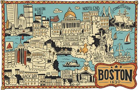 Bench Under Tv, Boston Postcard, Boston Aesthetic, Boston Winter, Boston Wall Art, Beacon Hill Boston, Boston Neighborhoods, Illustrated Journal, Courtyard Marriott