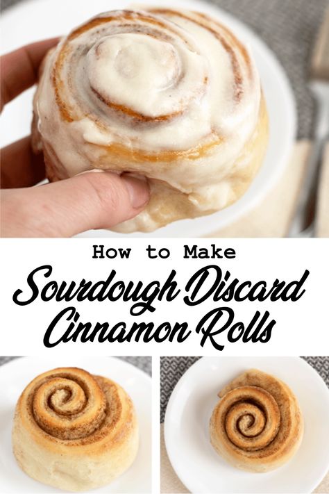 Have too much sourdough starter discard that you don't know what to do with? Try making these easy cinnamon rolls with cream cheese frosting. Cinnamon Roll Discard Recipe, Cinnamon Rolls With Sourdough Discard, Desserts With Sourdough Discard, Discard Cinnamon Rolls Easy, Sourdough Discard Recipes Cinnamon Rolls, Cinnamon Rolls Sourdough Discard, Easy Sourdough Discard Recipe, Easy Discard Cinnamon Rolls, Discard Sourdough Cinnamon Rolls