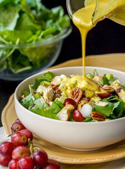 curry dressing Curry Yogurt Dressing, Curry Salad Dressing, Curry Dressing Recipe, Crunchy Salad Recipes, Curry Dressing, Curry Salad, Chicken Salad Sandwich Recipe, Keto Chicken Salad, Delicious Chicken Salad