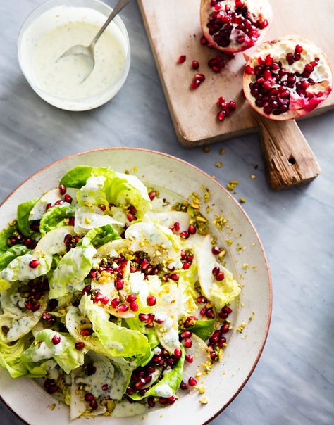 Butter Lettuce Salad with Asian Pears, Pistachios, and Pomegranate Seeds - Amanda Haas Cooks Butter Lettuce Salad, Asian Pears, Thanksgiving Salad Recipes, Thanksgiving Spread, Thanksgiving Salad, Pomegranate Recipes, Butter Lettuce, Pomegranate Salad, Ayesha Curry