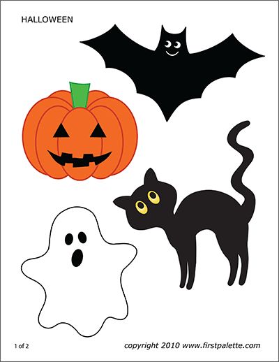 Bats | Free Printable Templates & Coloring Pages | FirstPalette.com Christian Halloween Crafts, Strašidelný Halloween, Halloweenpyssel Barn, Veselý Halloween, Cats And Pumpkins, Printable Halloween Decorations, Moldes Halloween, Imprimibles Halloween, Dekorasi Halloween