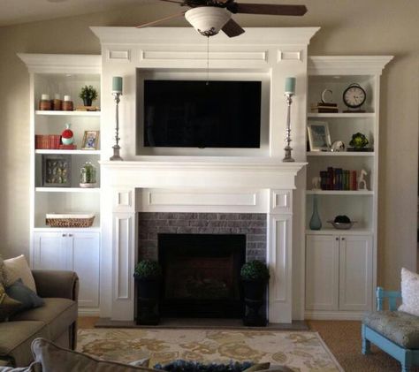 Want this Bookshelves Around Fireplace, Tv Stand Bookshelf, Tv Over Fireplace, Fireplace Entertainment Center, Fireplace Entertainment, Fireplace Built Ins, White Fireplace, Flat Screen Tv, Custom Fireplace