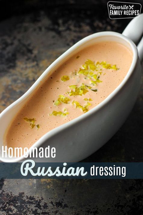 This Homemade Russian Dressing is the best I have ever had. It is creamy, tangy, and way better than anything you can find in a store! #russiandressing #homemaderussiandressing #easyrussiandressing #russiandressingrecipe #dressingrecipe  #FavoriteFamilyRecipes #favfamilyrecipes #FavoriteRecipes #FamilyRecipes #recipes #recipe #food #cooking #HomeMade #RecipeIdeas via @favfamilyrecipz Russian Dressing Recipe, Dressing From Scratch, Homemade Russian Dressing, Corned Beef Sandwich, Russian Dressing, Homemade Pickles, Veggie Tray, Russian Recipes, Salad Dressing Recipes