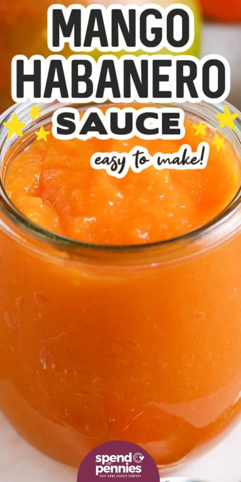 A mango habanero sauce is needed to level up any appetizer, stir fry, or rice dish. It is so easy to make this flavorful sauce. It calls for simple ingredients and has a sweet, sour, and slightly hot flavor profile. #mangohabanerosauce #homemademangohabanerosauce #habanerosaucewithmango #spendwithpennies Mango Haberno Sauce, Honey Habanero Sauce, Crunchy Sandwich, Habanero Sauce Recipe, Mango Habanero Sauce, Pretty Jars, Habanero Sauce, Homemade Hot Sauce, Chicken Wing Sauces