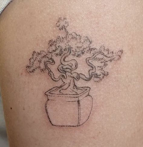 Small Bonsai Tree Tattoo, Bonsie Trees Tattoo, Bonsai Tattoo Minimalist, Bonsai Tattoo Design, Bambu Art, Bonsai Tree Tattoo, Bonsai Tattoo, Bonsai Tree Tattoos, Nice Tattoos