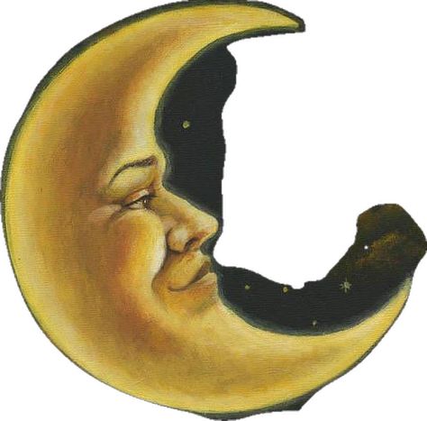 Moon In Night Sky, Crescent Moon With Face, Moon With Face, Moon Man, Portrait Man, Man In The Moon, Man Portrait, Moon Moon, Painted Artwork