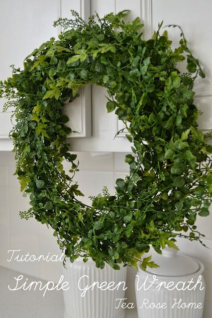 Tea Rose Home: Tutorial~ Simple Green Wreath Baptism Brunch, Diy Dollar Tree Wreath, Making A Wreath, Boxwood Wreaths, Ivy Wreath, Dollar Tree Wreath, Decor Leaves, Vine Garland, Basket Wreath