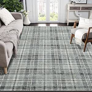 Plaid Bedroom, Plaid Area Rug, Soft Bedroom, Plaid Rug, Area Rug For Living Room, Soft Flooring, 9x12 Area Rugs, Lattice Pattern, Blue Living Room