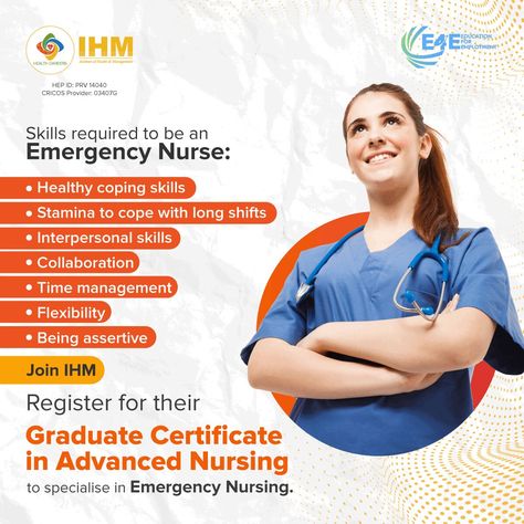 Do you want to become an emergency nurse? This course helps nurses to expand their scope of practice by emphasising assessment and advanced nursing care. To know more: https://bit.ly/38POBQr #ihm #emergencynurse #nurse #emergencynursing #nursing #nurseskill #nurseresponsibilities #emergencynursingskills #emergencynursingresponsibilities #nursingskills #nursingresponsibilities #nursingjobs #ihm #ihmaustralia Nurse Skills, College Ad, Emergency Nurse, Healthy Coping Skills, Nursing Courses, Emergency Nursing, Interpersonal Skills, Nursing Care, Nursing Jobs