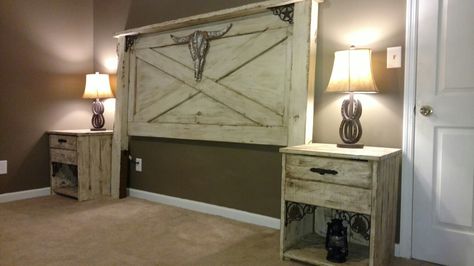 Diy Western Headboard Ideas, Western Night Stands, Western Headboards, Western Headboard, Night Stand Ideas, Dixie Belle Chalk Paint, Western Room, Future Thinking, Western Bedroom Decor