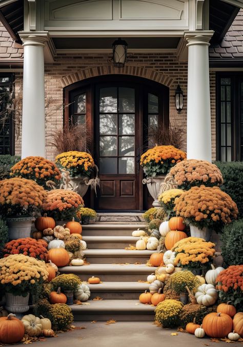 Outdoor Fall Decorations, Natural Fall Decor, Outdoor Fall Decor Ideas, Outdoor Decor Ideas, Ad Inspiration, Fall Porch Decor, Porch Pumpkins, Halloween Front Porch Decor, Neutral Fall Decor