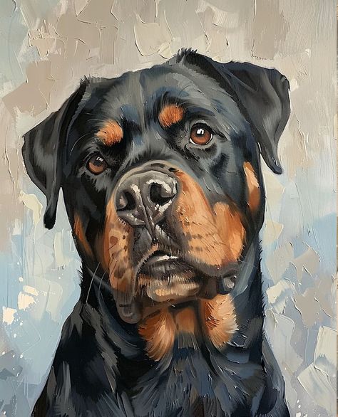 A rough oil painting of a Rottweiler boy. 50% OFF EVERYTHING! ✨  Limited-time SALE on all my Etsy art! Don't miss out, this steal won't last! . . . . . ..#animalposter #animalprints #animallover #wildlifephotography #dogposter #catposter #horseposter #birdposter #animalillustration #animaldrawing #animalpainting #animalphotography Rottweiler Art Drawings, Rottweiler Painting Acrylics, How To Paint A Rottweiler, Animals Oil Painting, Modern Dog Art, Drawing Rottweiler, Painting Ideas Dog, Pet Painting Ideas, Watercolor Rottweiler